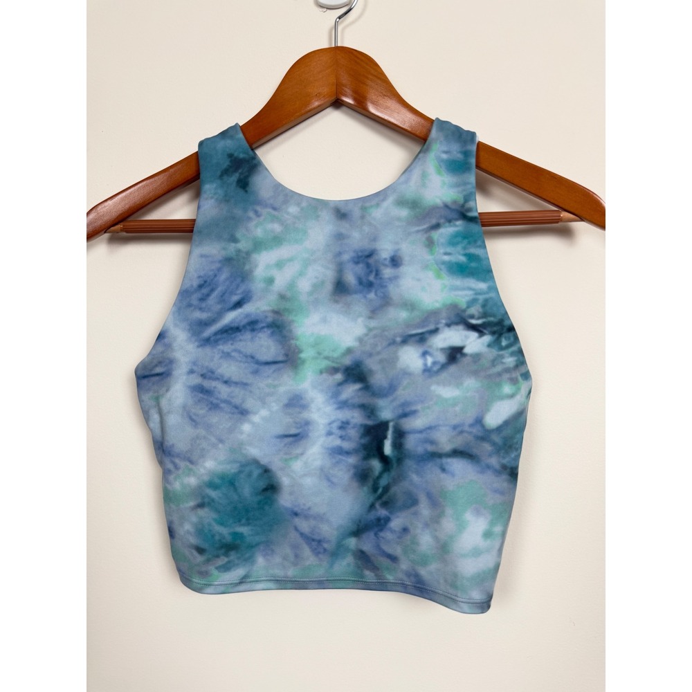 Athleta Conscious Crop Bra Womens Small Petite Blue Green Tie Dye Racerback A-C - Picture 1 of 10